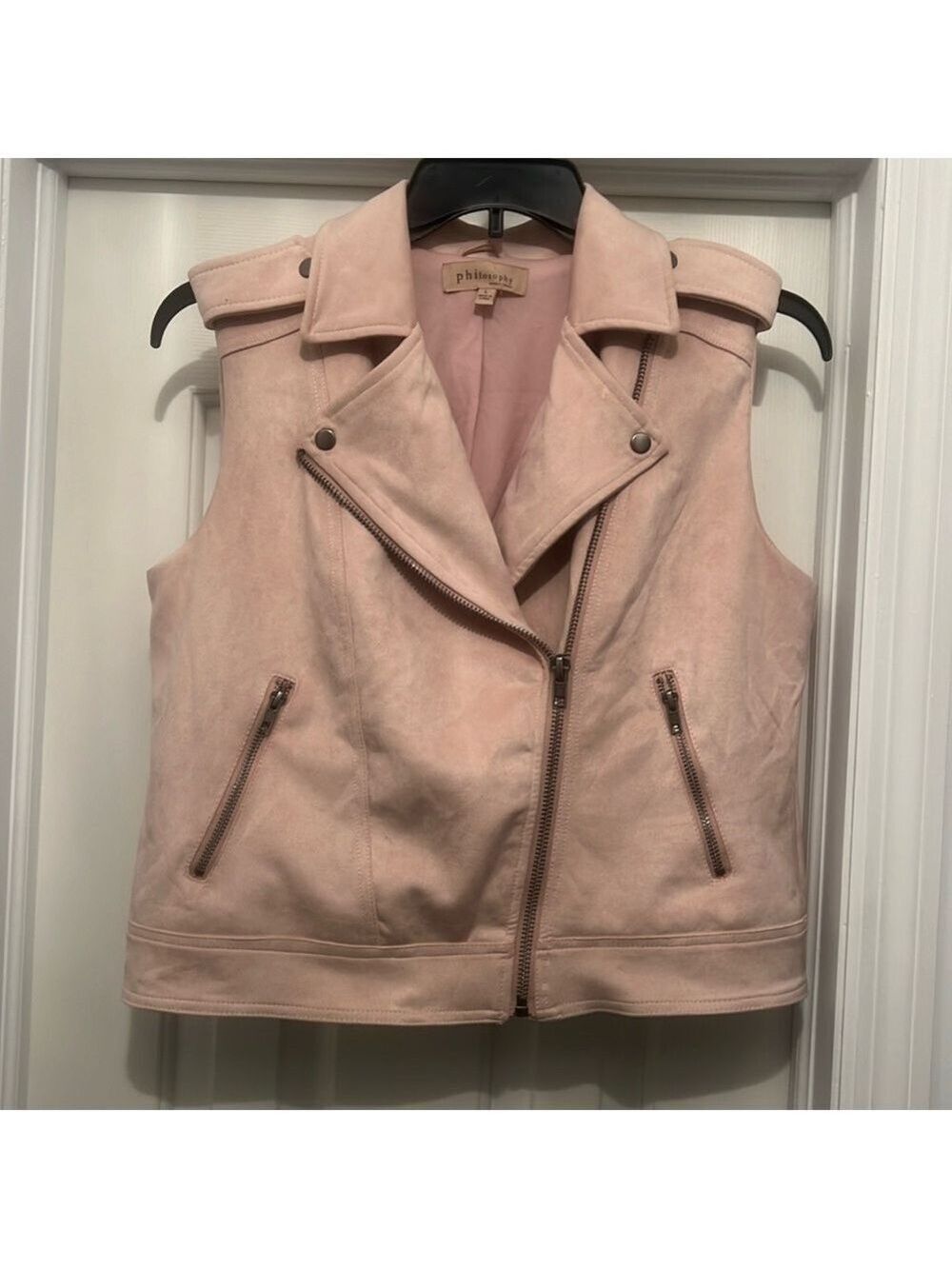 Philosophy faux leather vest/ pastel pink. Size L